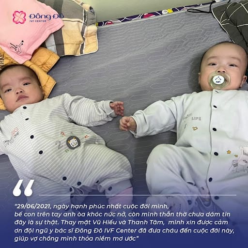 Hai em bé Vũ Hiếu và Thành Tâm là niềm tự hào vô bờ bến của gia đình và đội ngũ tại Đông Đô IVF Center. 