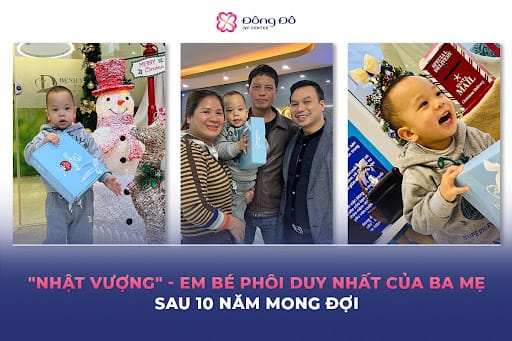 Hai vợ chồng chị Liên dẫn em bé tới thăm lại các cô chú nhân viên, bác sĩ tại Đông Đô IVF Center.