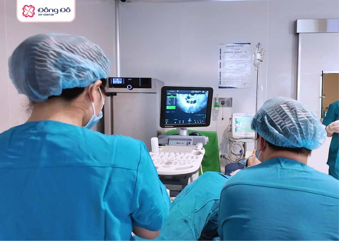 Đội ngũ Đông Đô IVF Center đang thực hiện thủ thuật chọc trứng