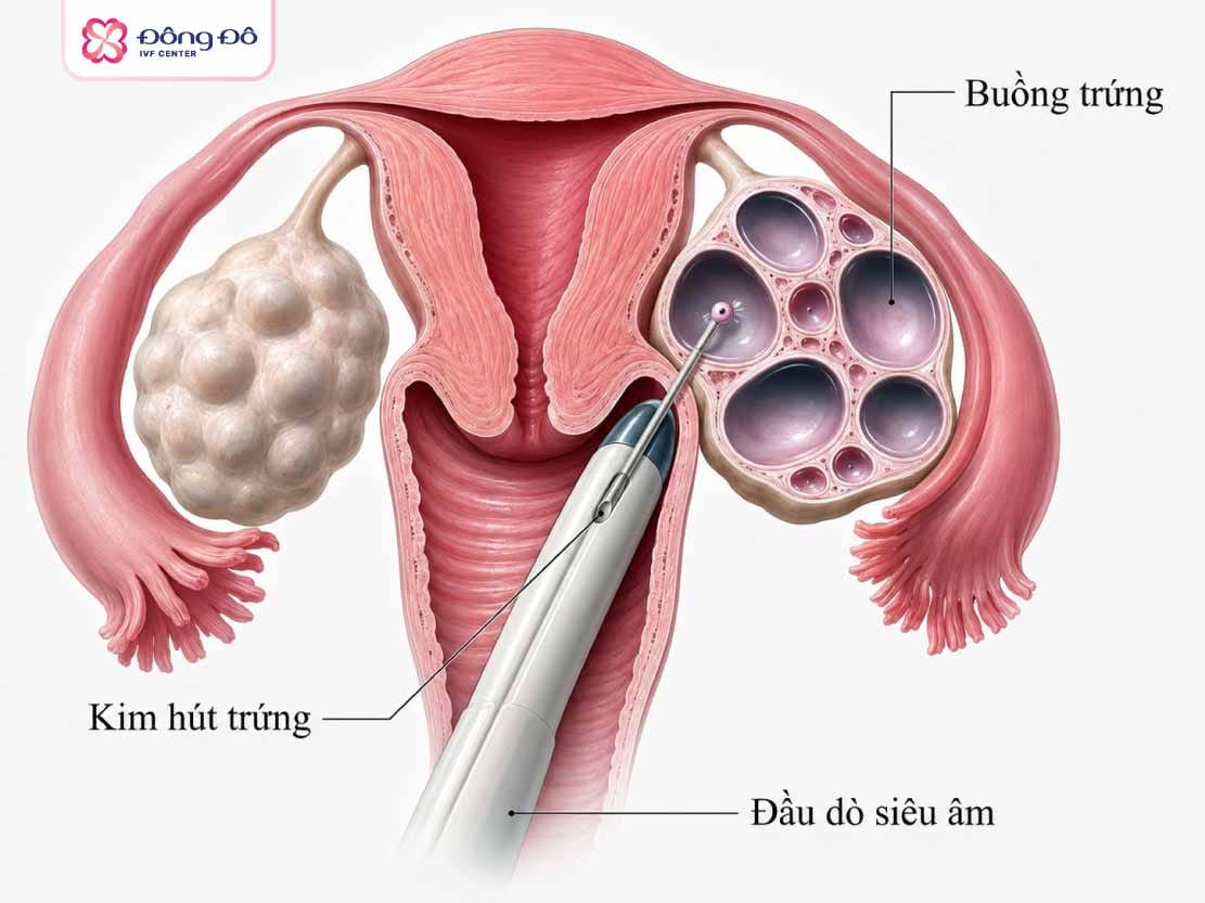 Inforgraphic minh họa quá trình chọc hút noãn