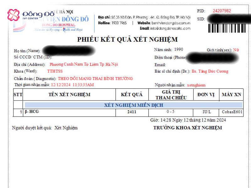 Kết quả thử thai beta HCG >25ml là một kết quả tích cực cho thai kỳ