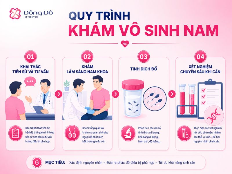 Infographic 4 bước khám hiếm muộn ở nam giới