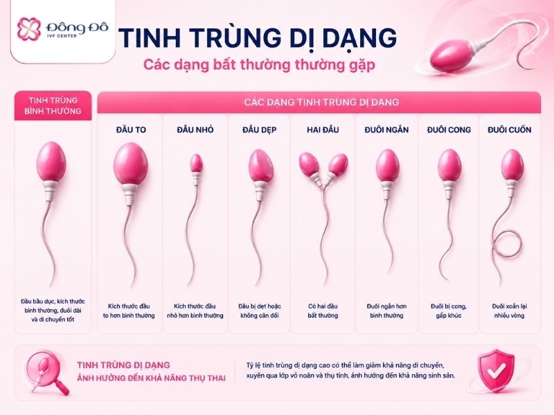Mô tả các loại tinh trùng dị dạng thường gặp